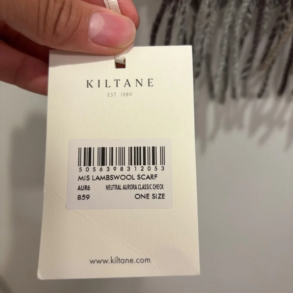 Kiltane Scotland Lambswool Scarf Neutral Aurora Classic Check Plaid Grey Brown